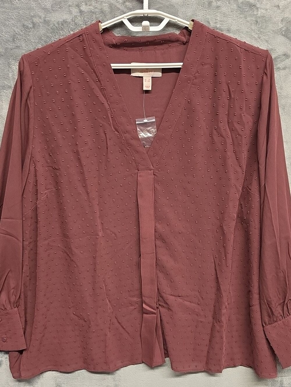 Laurie Felt Mauve Dot-Texture V-Neck Blouse Sz 3X